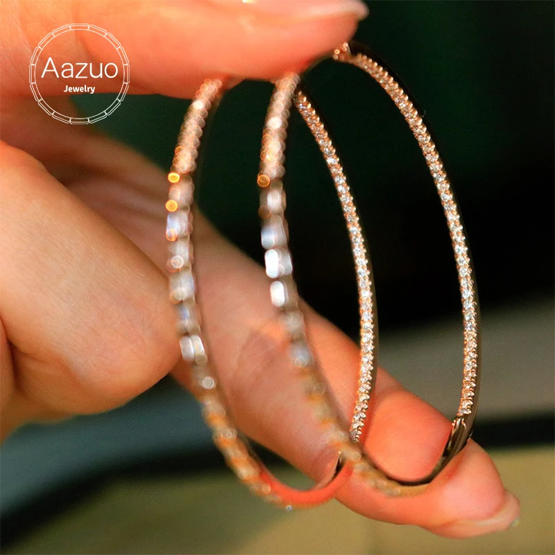 Aazuo Real 18K Rose Gold 1.6ct Classic Big Round Ring Hoop Earring Certified Real Natural Diamond Fashion Design for Lady