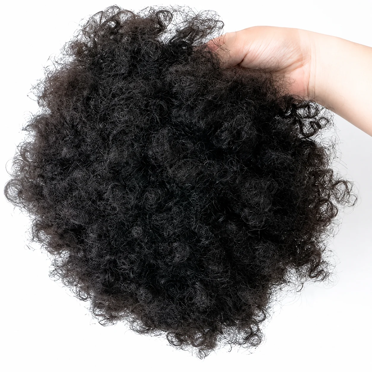 Short Afro Kinky Curly Wig 8x10 Mesh Base, Soft Human Hair Hairpiece, Natural & Comfortable Daily Use