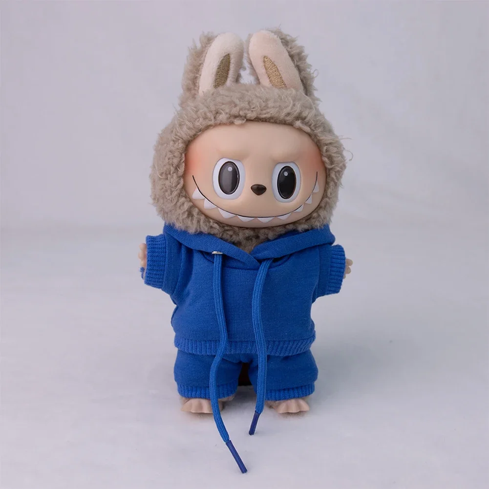 

2025 Fashionable 17cm Mini Plush Doll'S Outfit Accessories For Labubu II Dolls Solid Color Sport Hooded sweatshirt set Clothing