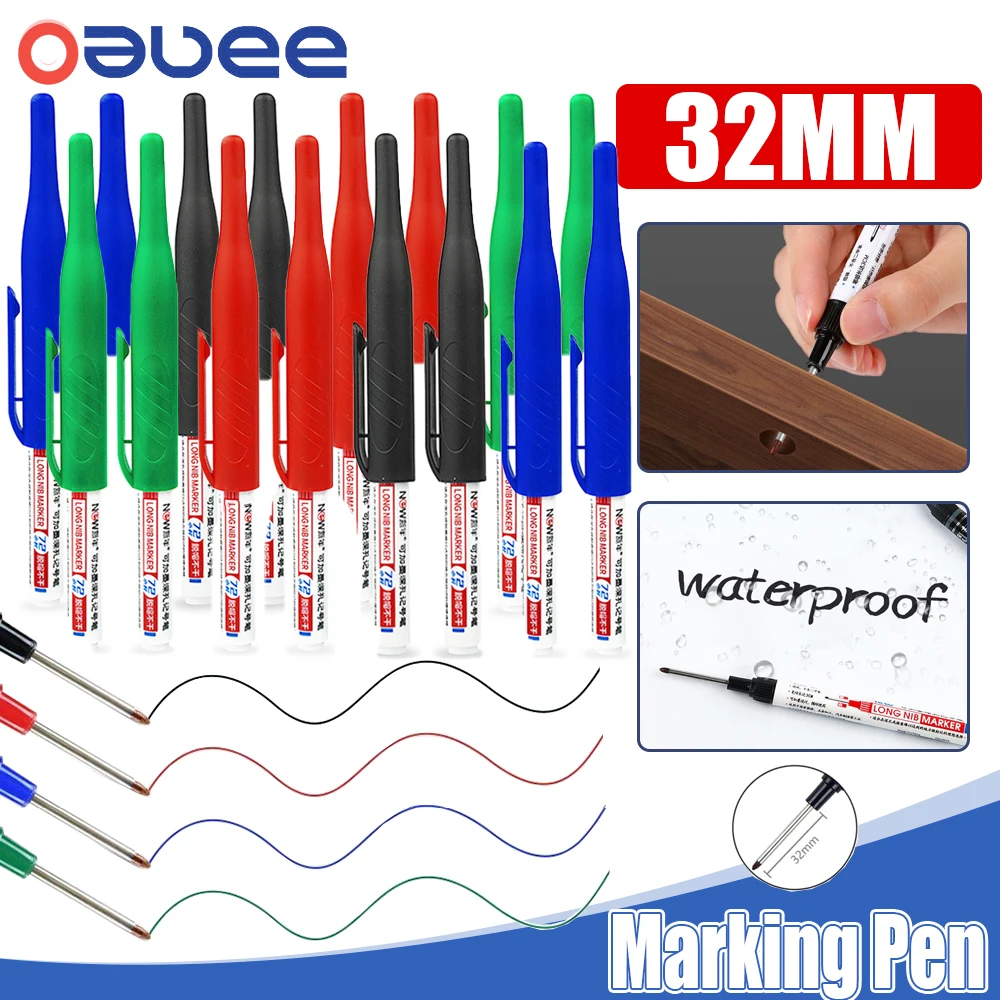 1-8 Stuks 32 Mm Diep Gat Lange Nib Hoofd Markers Voor Metalen Perforeren Pen Waterdichte Badkamer Houtbewerking decoratie Markering Pen