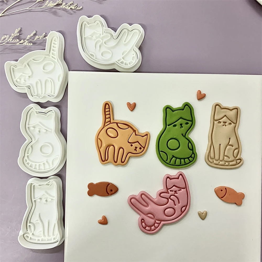Cute Cat Shaped Cookie Cutters Animal Pet Kitten Birthday Cake Decorating Tool Fondant Frosting Biscuit Mold Baking Accessories