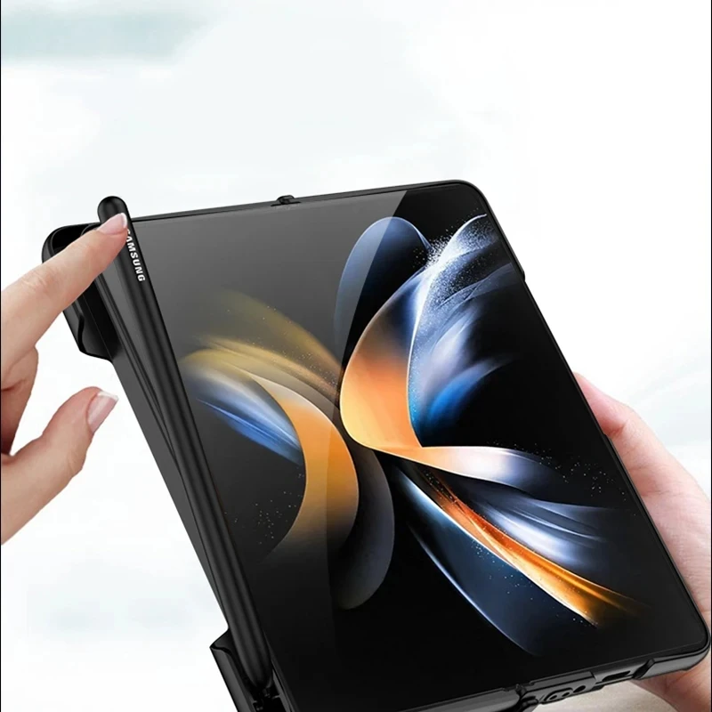 Magnetic Hinge Protection Screen Protector Cover for Samsung Galaxy Z Fold 4 Case with Pen Holder Slot and Stand Bracket 5G