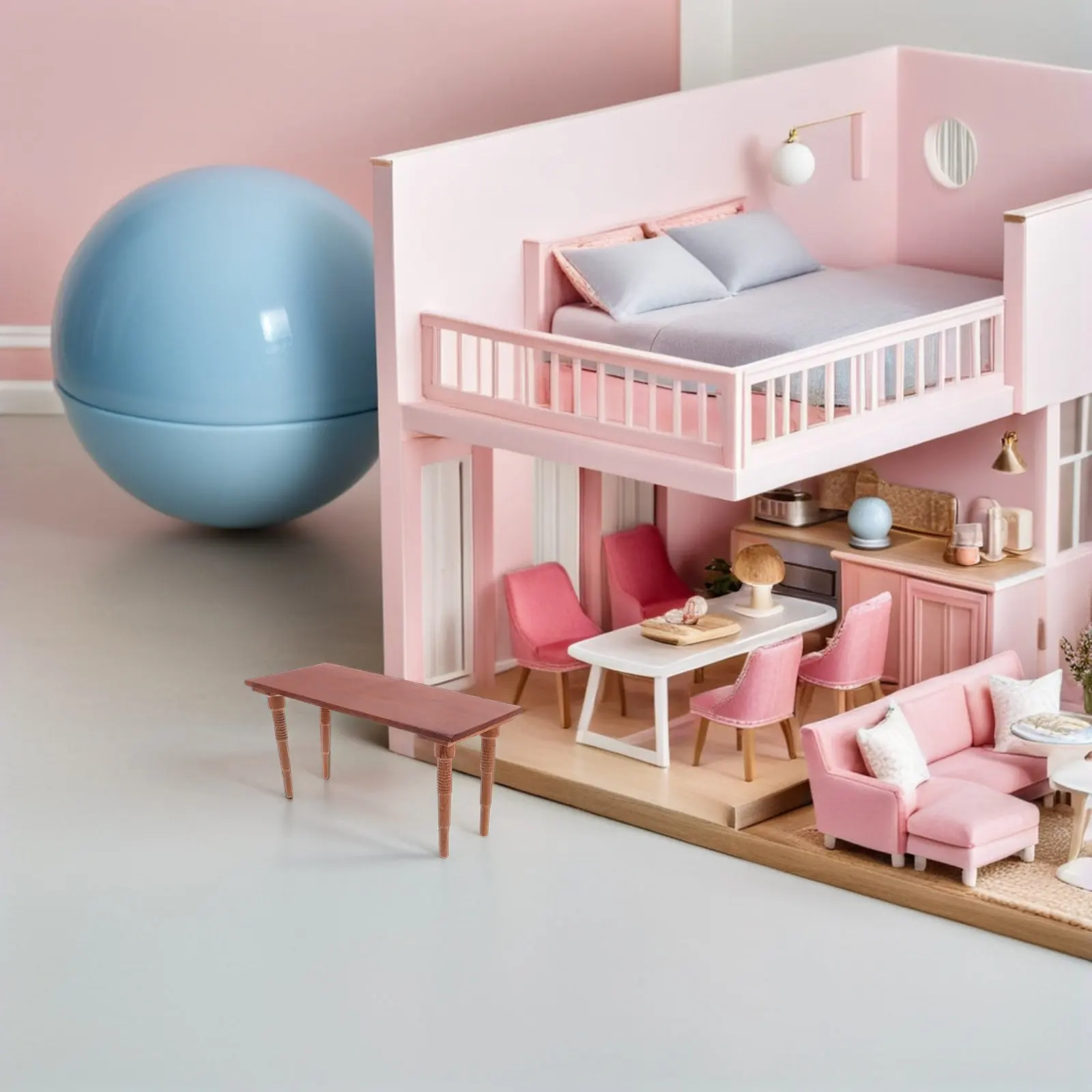 

Miniature Wooden Dining Table 1:12 Scale Realistic Cherry Wood Grain Dollhouse Kitchen Furniture Bar Table for Creative Play and