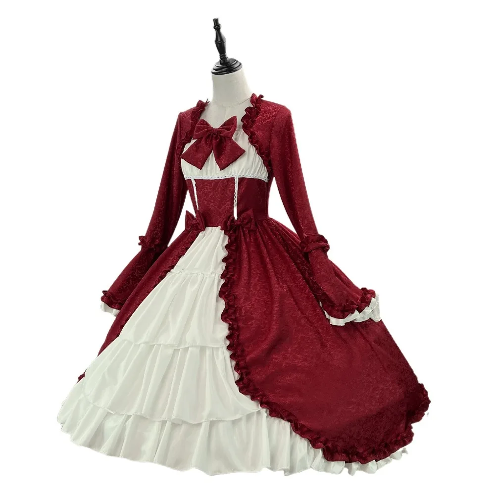 

Sweet Square Neck Court Lolita Dress Cosplay Tight Waist Bow Dress Fairy Gothic Cosplay Renaissance Costume Party