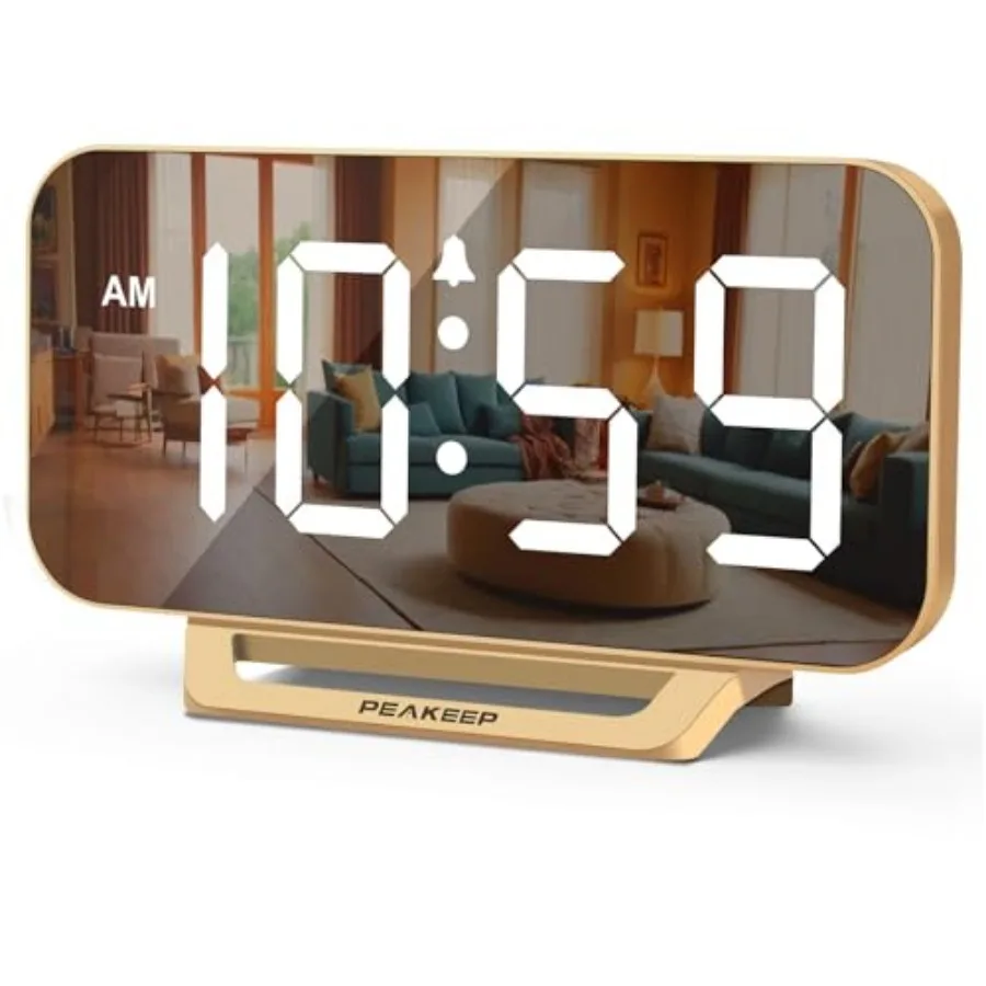 

Slim Digital Mirror Aesthetic Alarm Clock for Bedrooms Desk Decor - Plug in Electric Big LED Modern Small Clock for Office Livi