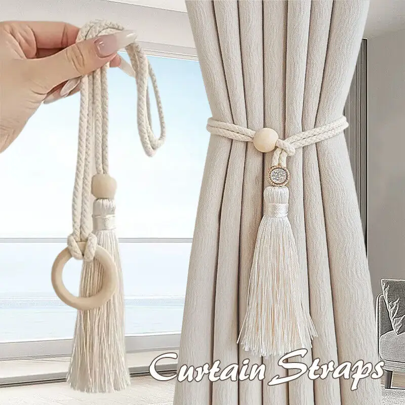 2 шт., богемный шикарный регулируемый хлопковый шнур, завязка для штор, бахрома, декоративная пряжка, веревка, петля для бревна, пряжка для штор, ремень