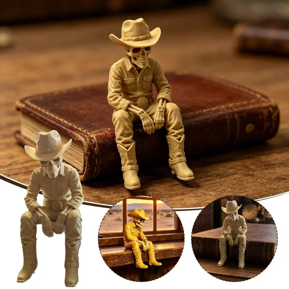 Retro Western Cowboy Statue Sitting Posture Ornament 2027 Home Office Desktop Decoration Halloween Skull Design Character Gifts