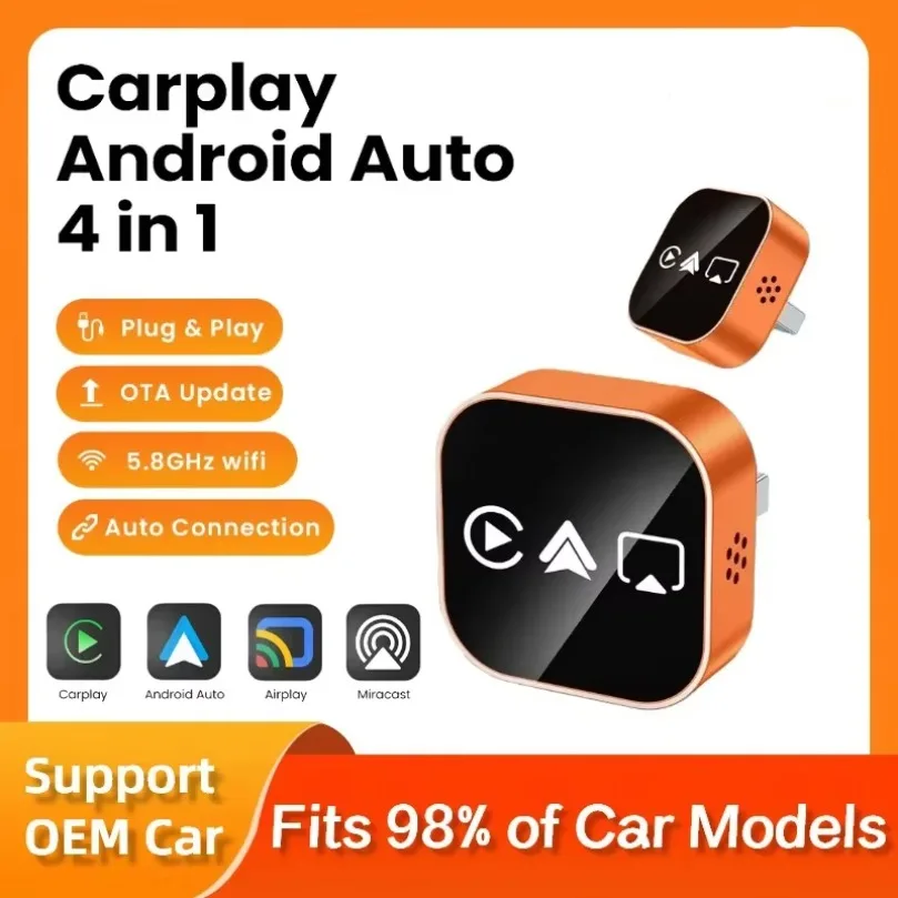 2026 Upgrade 4 In1 Wired to Wireless CarPlay Android Auto AirPlay Mirror Link Stable Bluetooth Adapter For Audi Benz Toyota VW