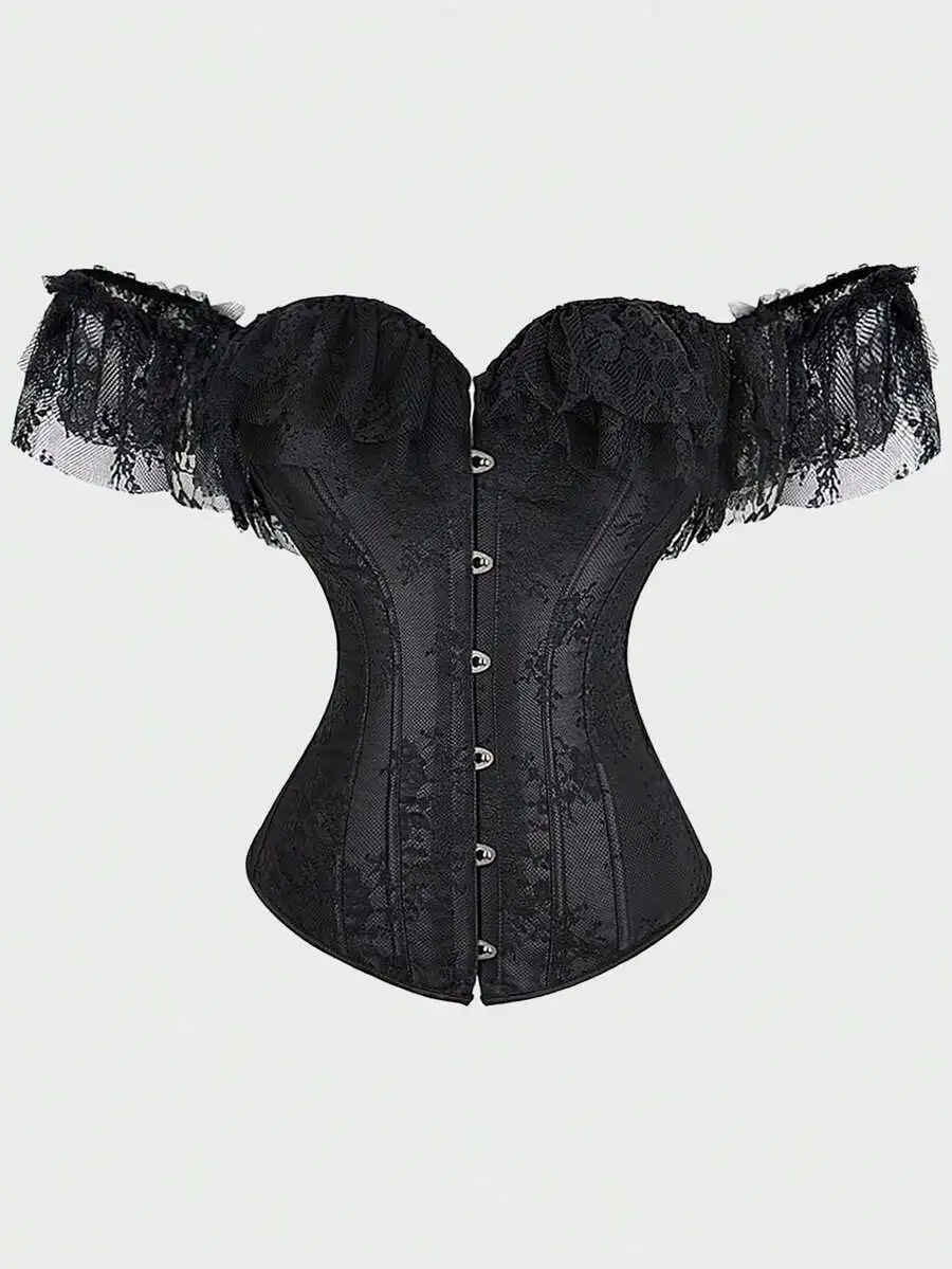 

Off Shoulder Lace Corset Top Boned Overbust Bustier Bodyshaper Lingerie