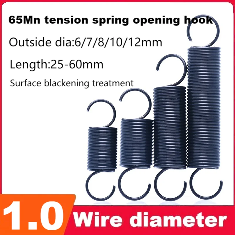 65Mn open hook tension spring,Wire Dia1.0mm,Outer Dia6/7/8/10/12mm,Length25~300mm L-shaped tension spring