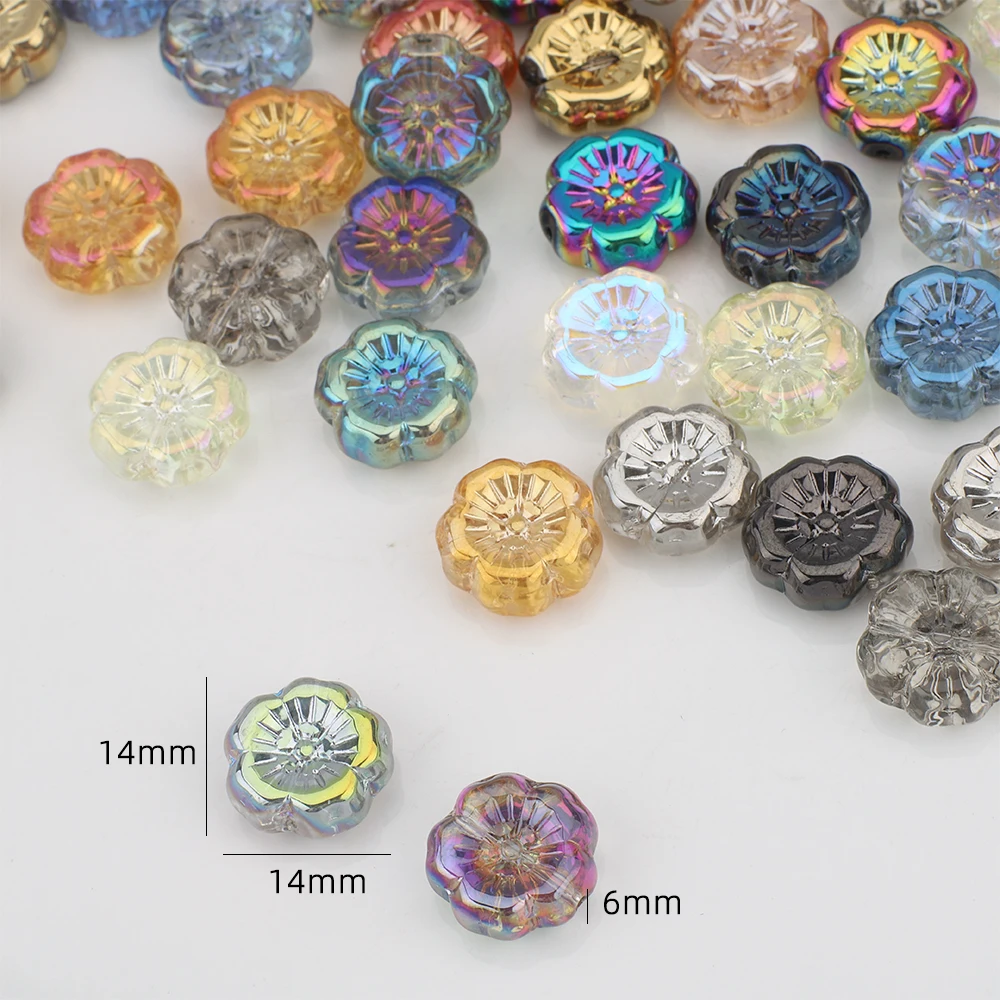 20Pcs 14mm Mixed Glass Petal Beads Cherry Blossom Scattered Beads Handmade DIY For Making Phone Chains Garment Decor