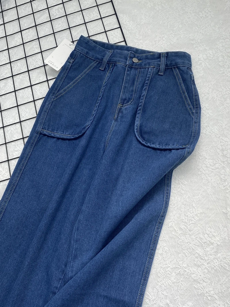 Neue Doppelt asche tiefblaue Jeans mit weitem Bein für Frauen Frühling Herbst hohe Taille lose gerade Hose trend ige weibliche Kleidung