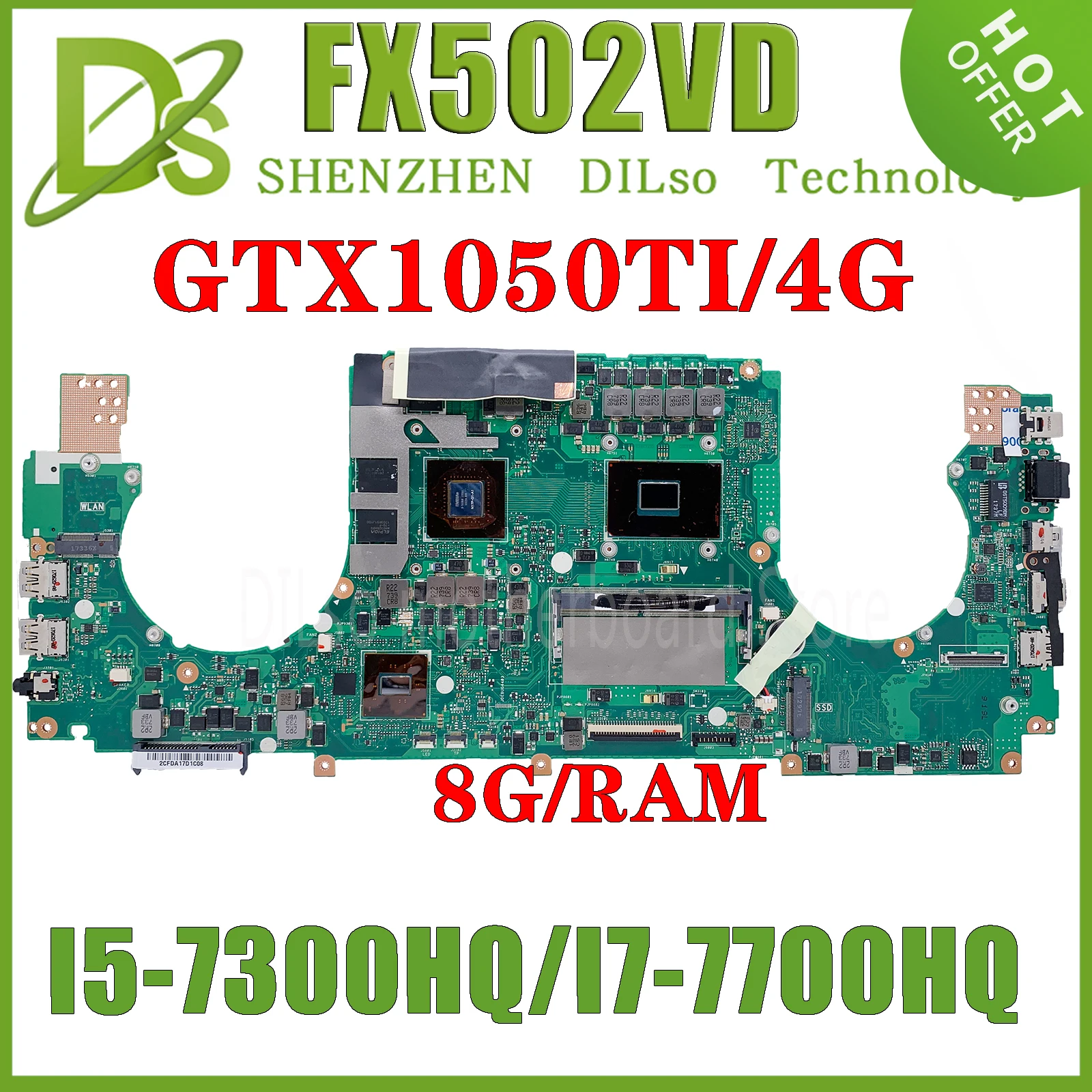 

KEFU FX502VE MAINboard For ASUS FX502V FX502VD Laptop Motherboard I5-7300HQ I7-7700HQ GTX1050/1050TI-2GB/4G 8G RAM 100% Working