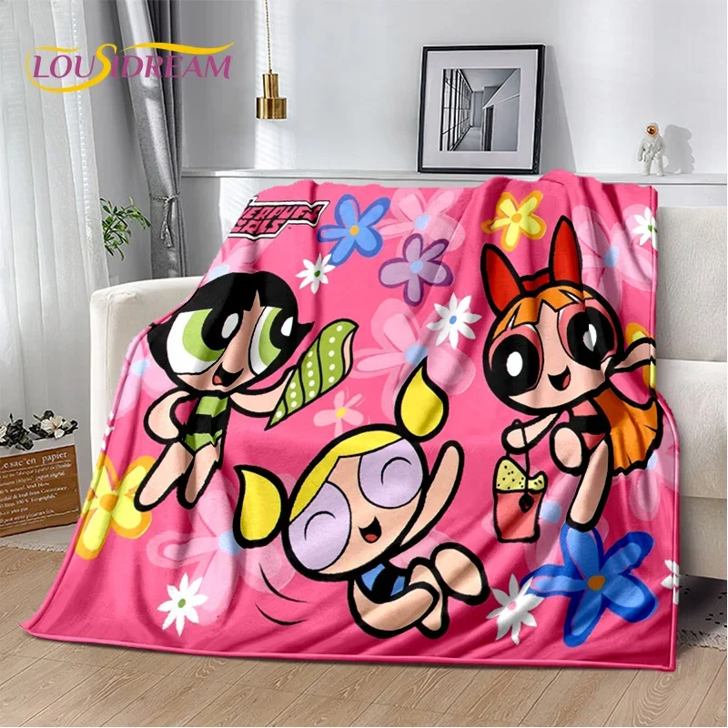 Cartone animato carino P-Powerpuff ragazza morbida coperta di flanella per letti camera da letto divano Picnic, coperta per copertura regalo