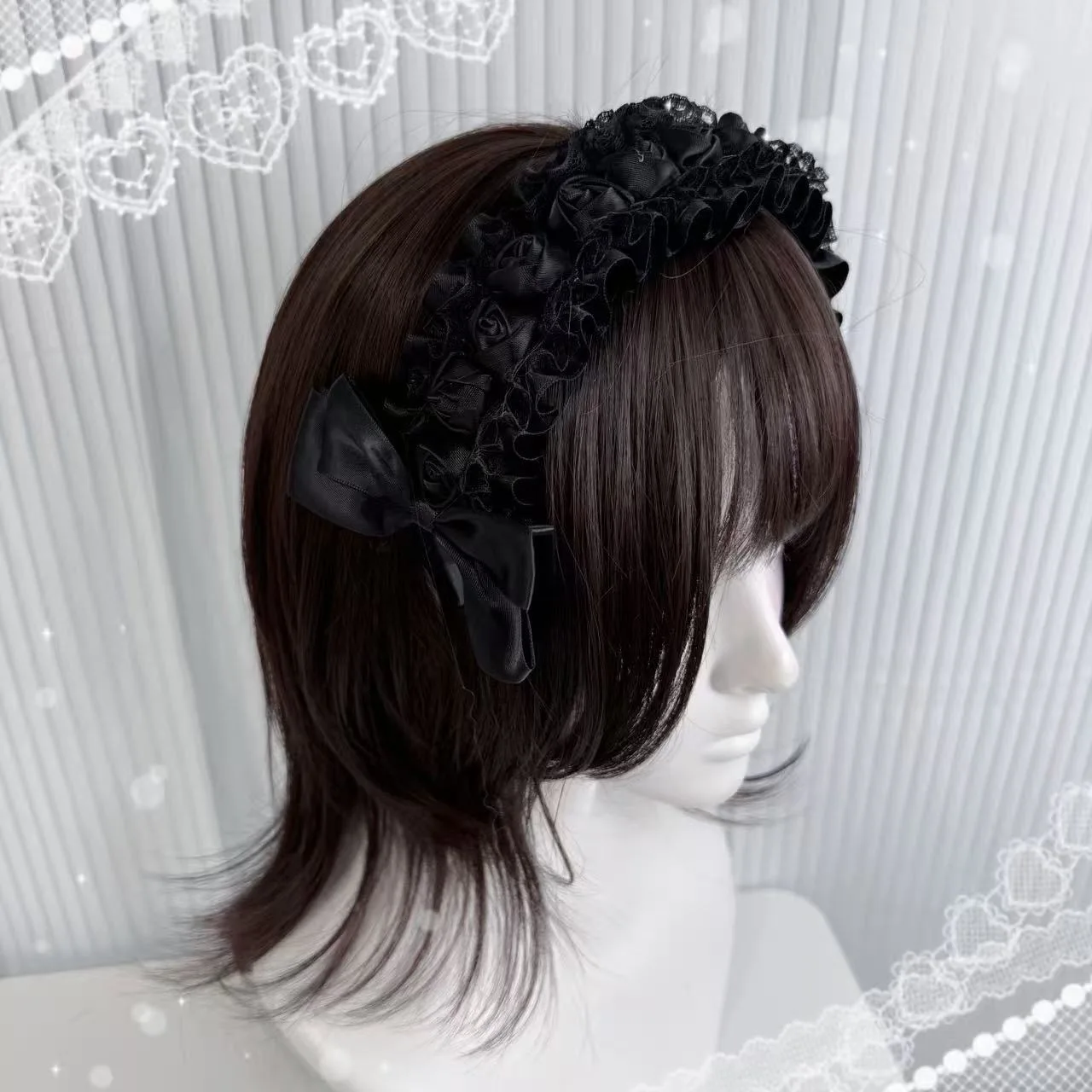 Lolita Rose Hairbands Floral Women Lace Bow Court Style Gothic Hair Accessories Vintage Headband Goth