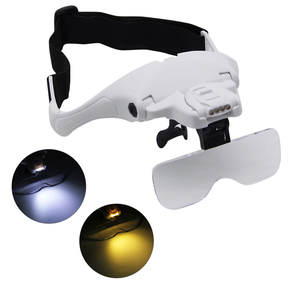 5 Lens Adjustable Headband Magnifying Glass Magnifier With LED Light lamp Magnifying Glasses For False Lashes Eyelash Extension