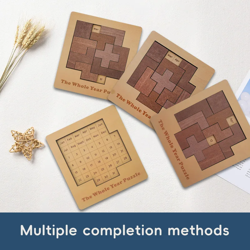 1Pcs Wooden Puzzle Challenge Calendar, Permanent Geometric Brain Teaser Toy, Creative Portable Educational Brain Game