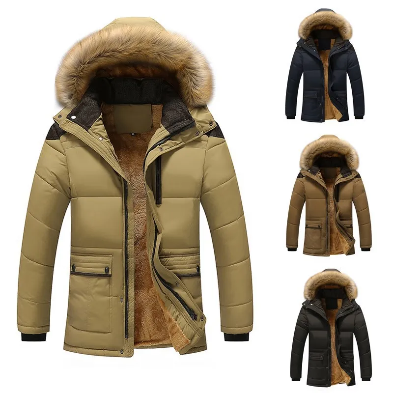 

Men's Winter Cotton Jaet Warm Fce Lined Long Coat Thiened Polyester Fiber Faion Urban Sle Detachable Hood