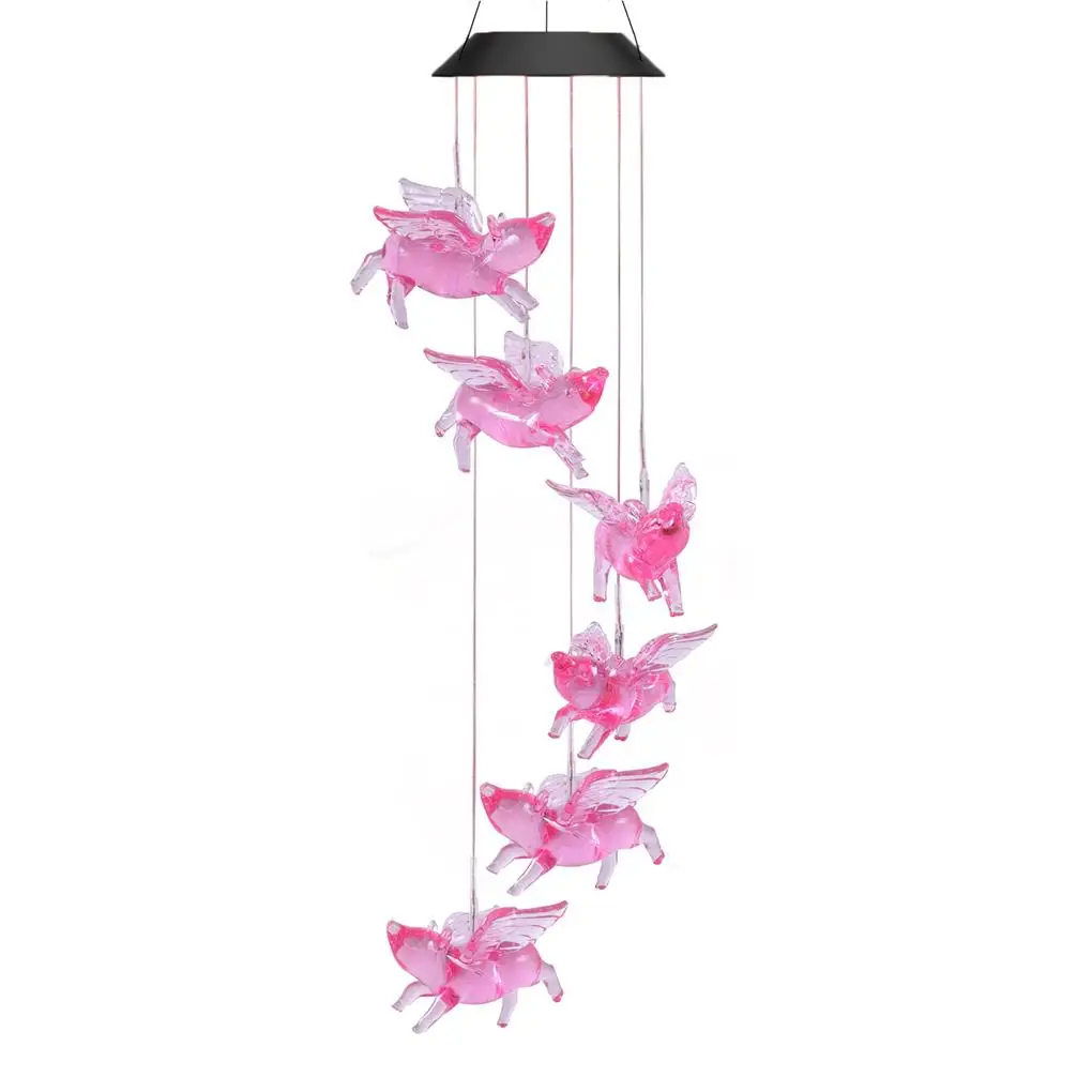 Solar Flying Pig Wind Chime Lamp Waterproof LED Long Endurance Landscape Decorative Automatic Decor Home Lawn Bedroom