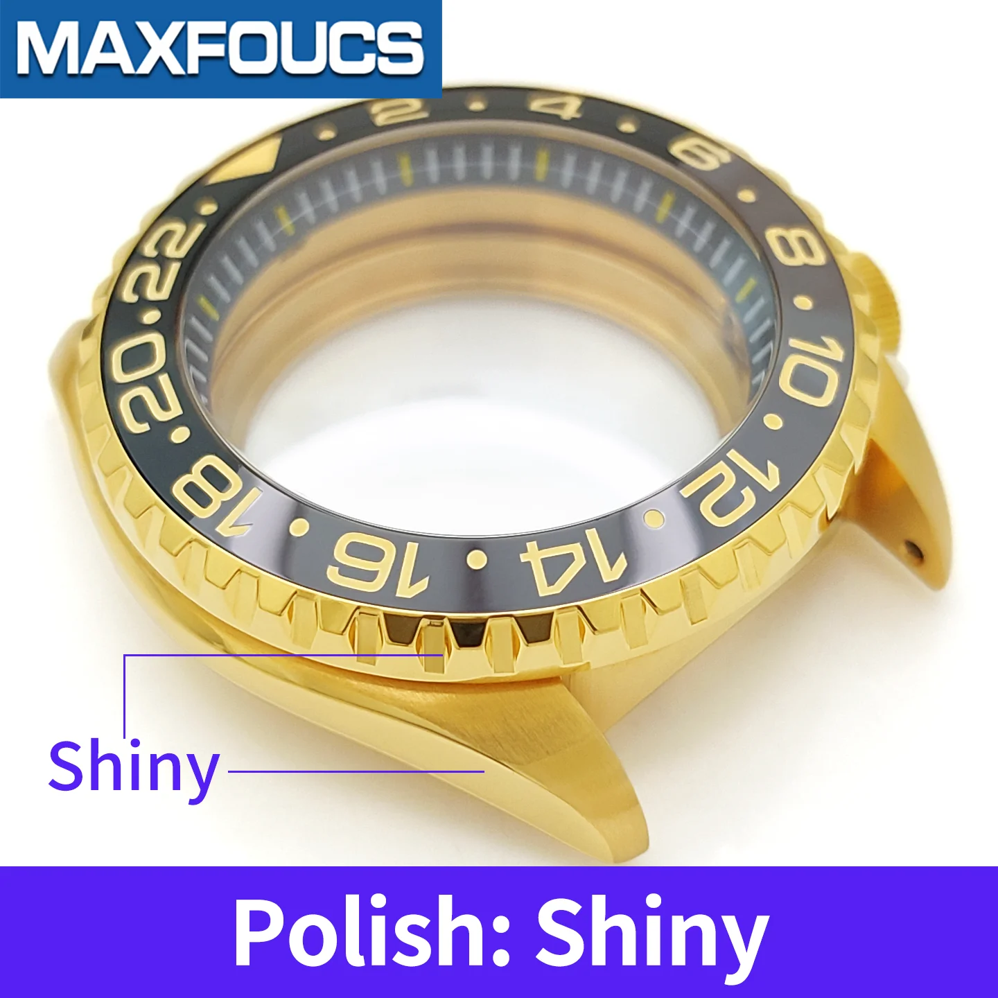 SKX Classic Shiny Gold Uhrengehäuse 4-Uhr-Krone Edelstahl-Finish MOD NH35 NH36 4R36 Saphirglas Kundenspezifisches Zubehör – Detail 5