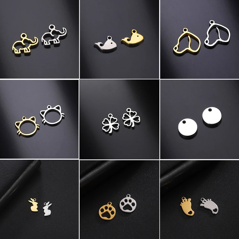 5pcs/Lot Cute Animal Pendants Stainless Steel Component Elephant Rabbit Tiny Charms For Jewelry Making Diy Accessories Wholesale