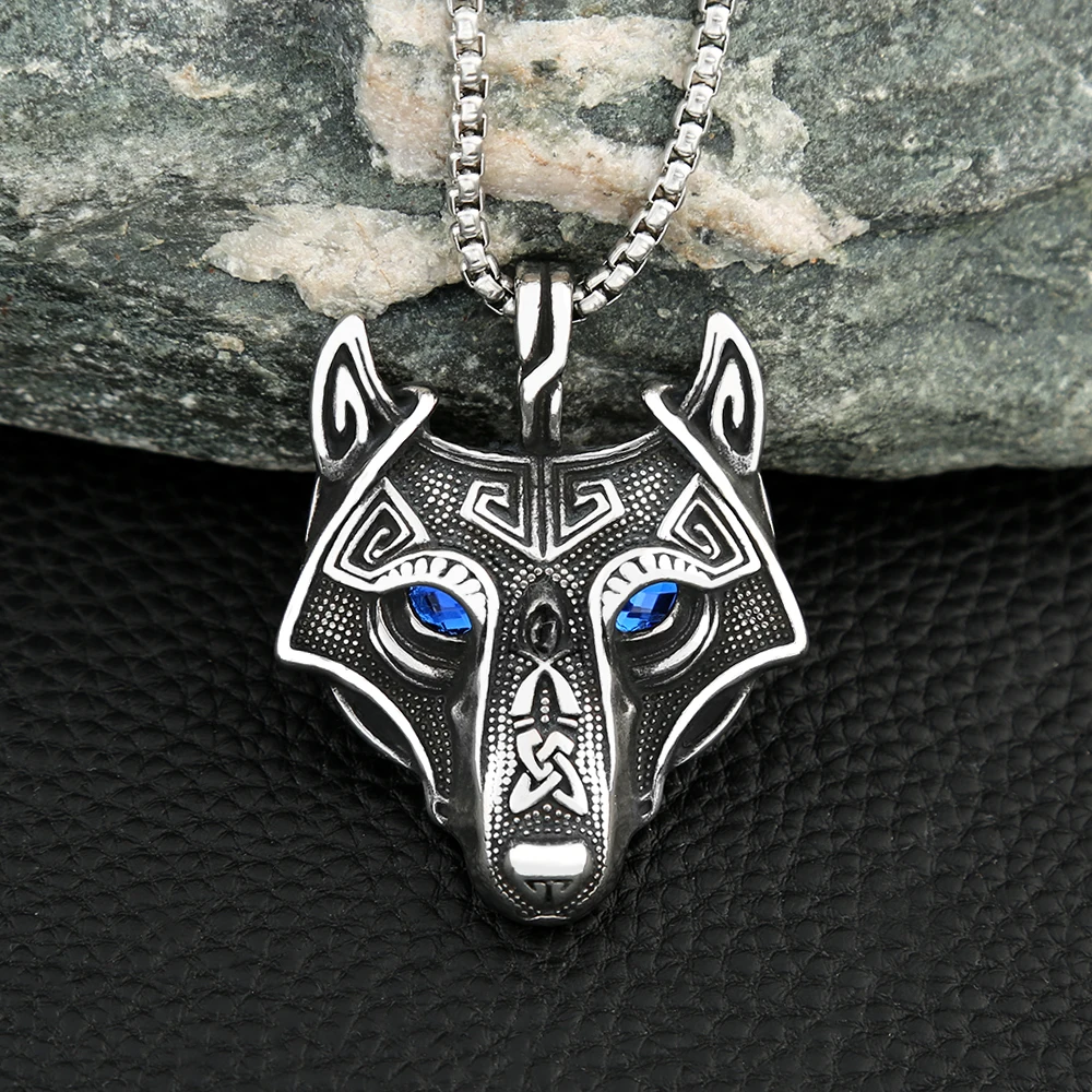 Vintage Nordic Celtic Wolf Head Pendant Necklaces For Men Women 316L Stainless Steel Fashion Animal Necklace Jewelry Wholesale