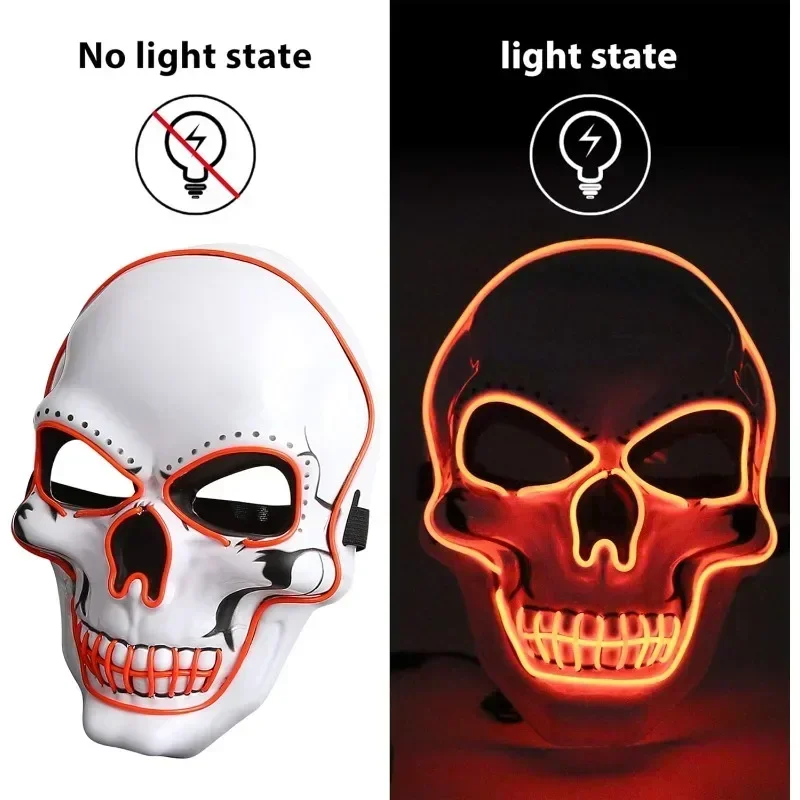 Neon Led Skull Mask Terror Party Mask Ghost Head Skeleton LED Luminous Mask EL Cold Fluorescent Halloween Party Masquerade Mask