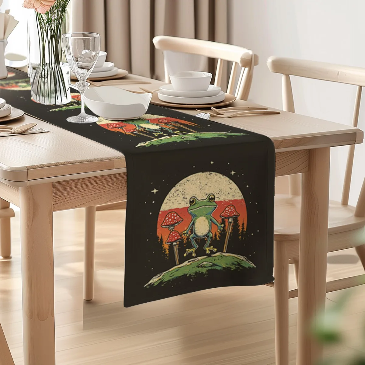 decoration table runner Mushroom Frog Retro Long cloth Kitchen Dining Table Decoration for Indoor Outdoor Home