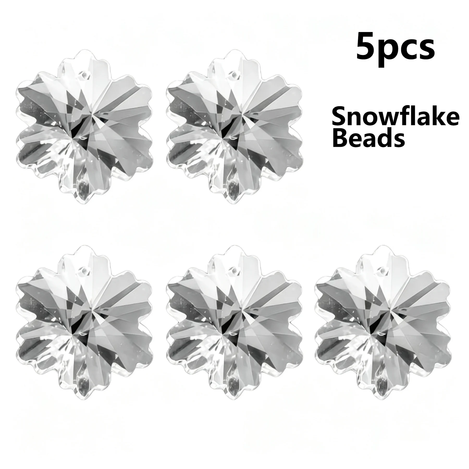 5PCS K9 Crystal Snowflake Beads - Chandelier Replacement Beads, Single/Double Hole, Xmas Ornaments, Garden Sun Catcher, DIY