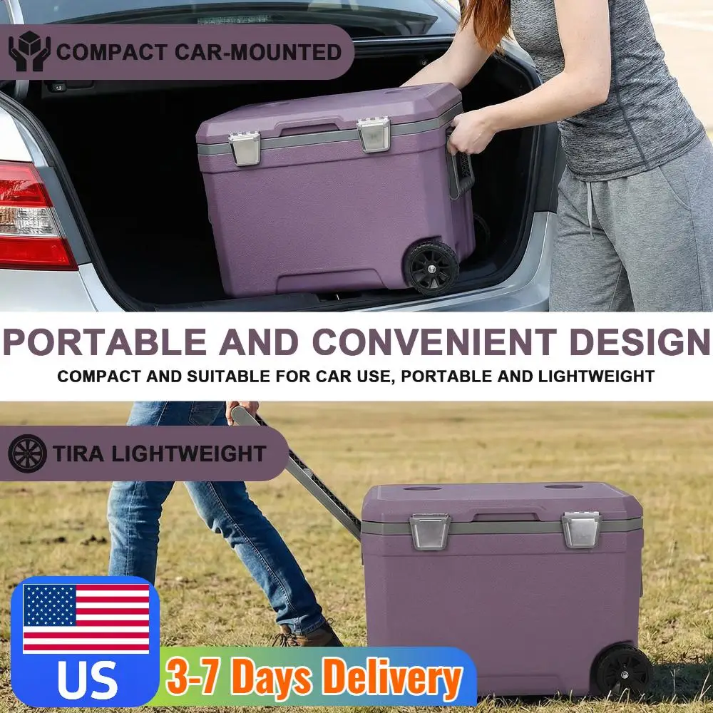 

45L PU Portable Rolling Cooler with Pull Rod & Wheels Ice Cube & Fresh Food Storage Case Anti-Slip Great for Boating & Fishing