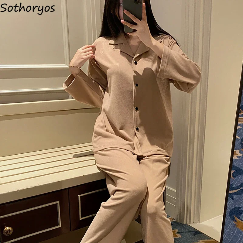 

Plus Velvet Pajama Sets Women Solid Cozy Simple Sleepwear Home Baggy Casual Autumn Winter Loungewear All-match Females Пижама