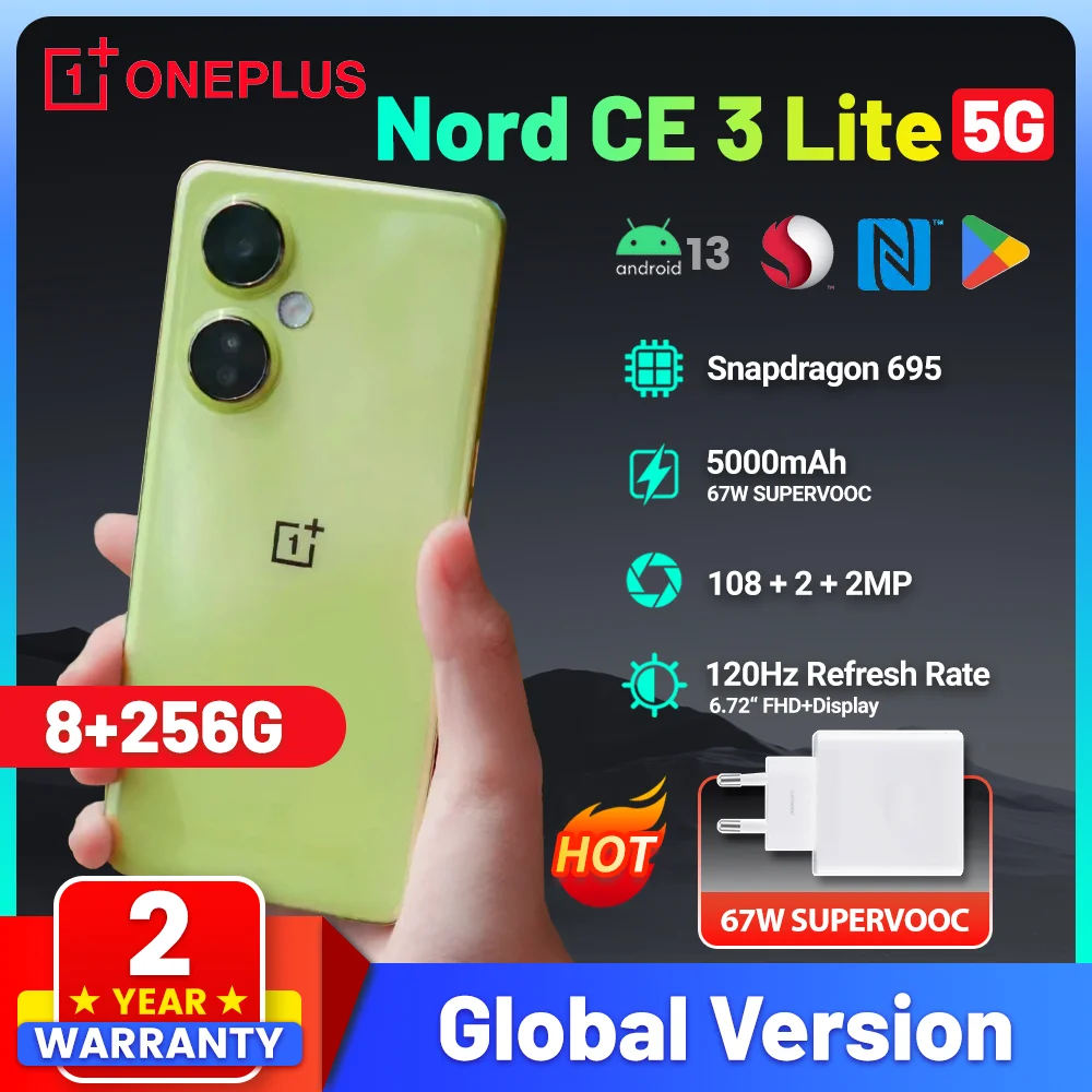 

Global Version OnePlus Nord CE 3 Lite 5G 8GB 256GB 108MP Camera SUPERVOOC 67W 5000mAh Battery Snapdragon 695120Hz Display NFC