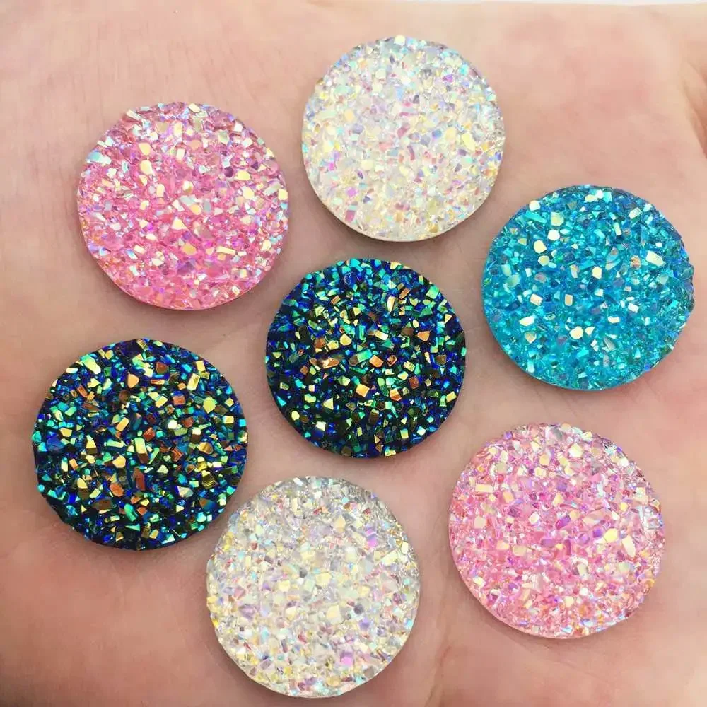 20pcs AB Resin 20mm Bling Ore Round Crystal Gem Buttons Flatback Rhinestone Ornaments DIY Wedding Appliques Craft G57*2