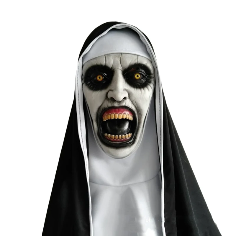 Die Horror gruselige Nonne Latex Maske mit Kopftuch Valak Cosplay für Halloween Kostüm