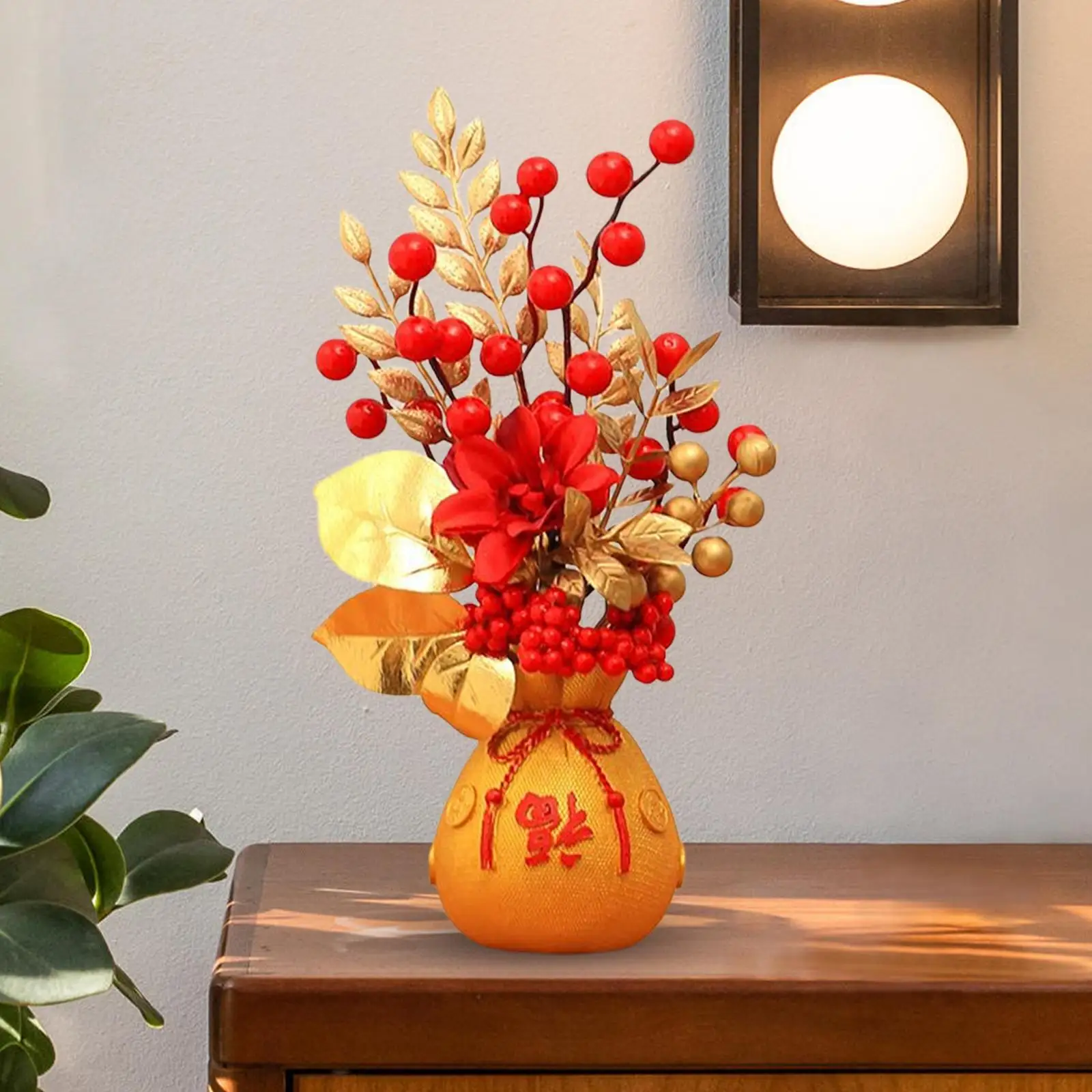 

New Year decoration for housewarming Spring Festival New Year flowers blessing bucket fortune fruit holly artificial flowers