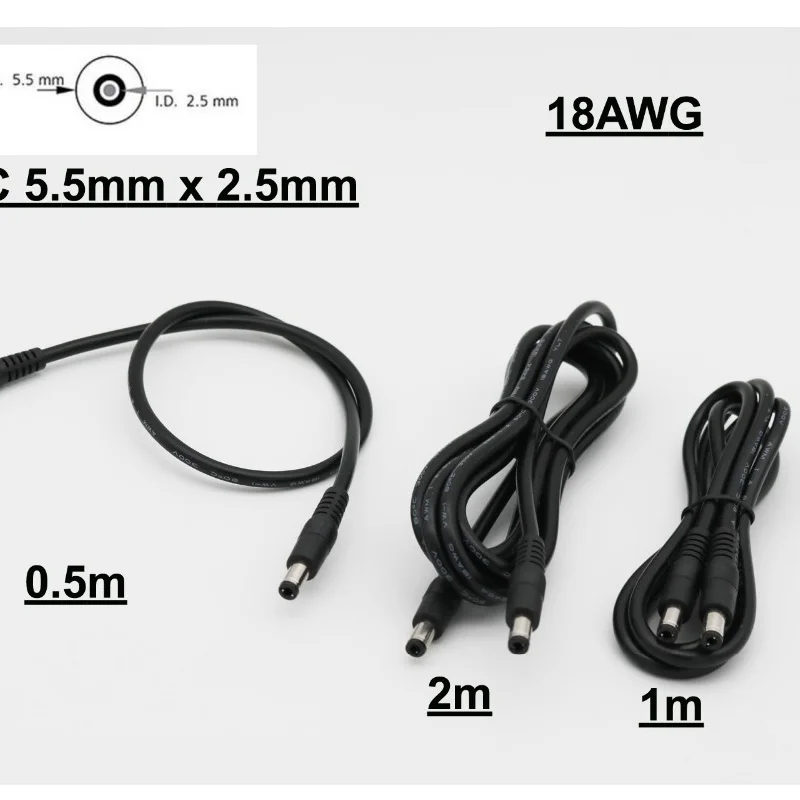 0.5 M/1 M/2 M KAMERA TELEWIZJI PRZEMYSŁOWEJ zasilania prądem stałym 5.5mm x 2.5mm męski na męski złącze przedłużacz przewód 18AWG