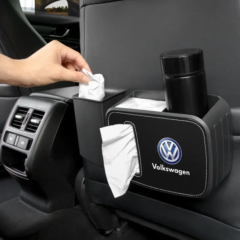 Car Seat Trash Can with Paper Box Pressing Type Trash Car Accessories For Volkswagen VW GTI Rline R Polo Golf MK8 Magotan Tiguan