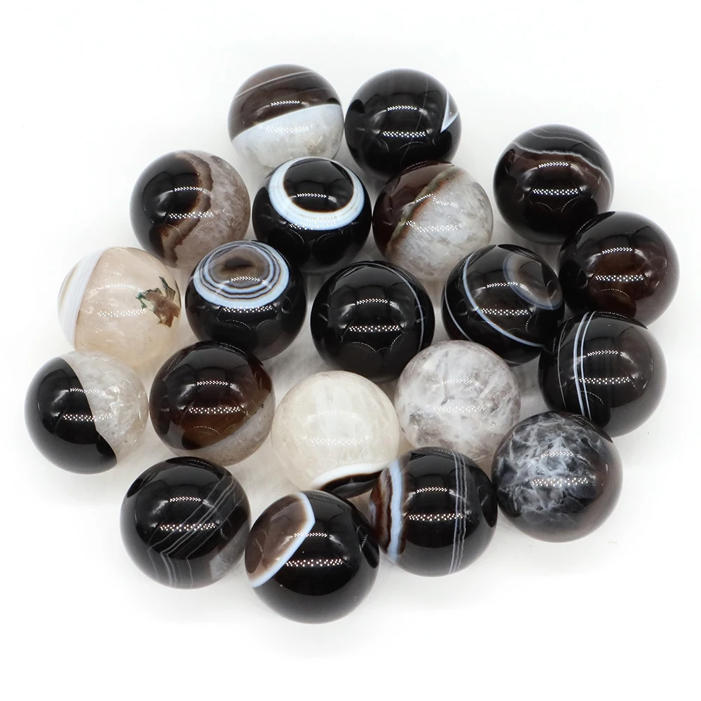 20mm Black Agate Balls Natural Stone Sphere Healing Crystal Amethyst Energy Globe for DIY Jewelry Specimen Collection Home Decor