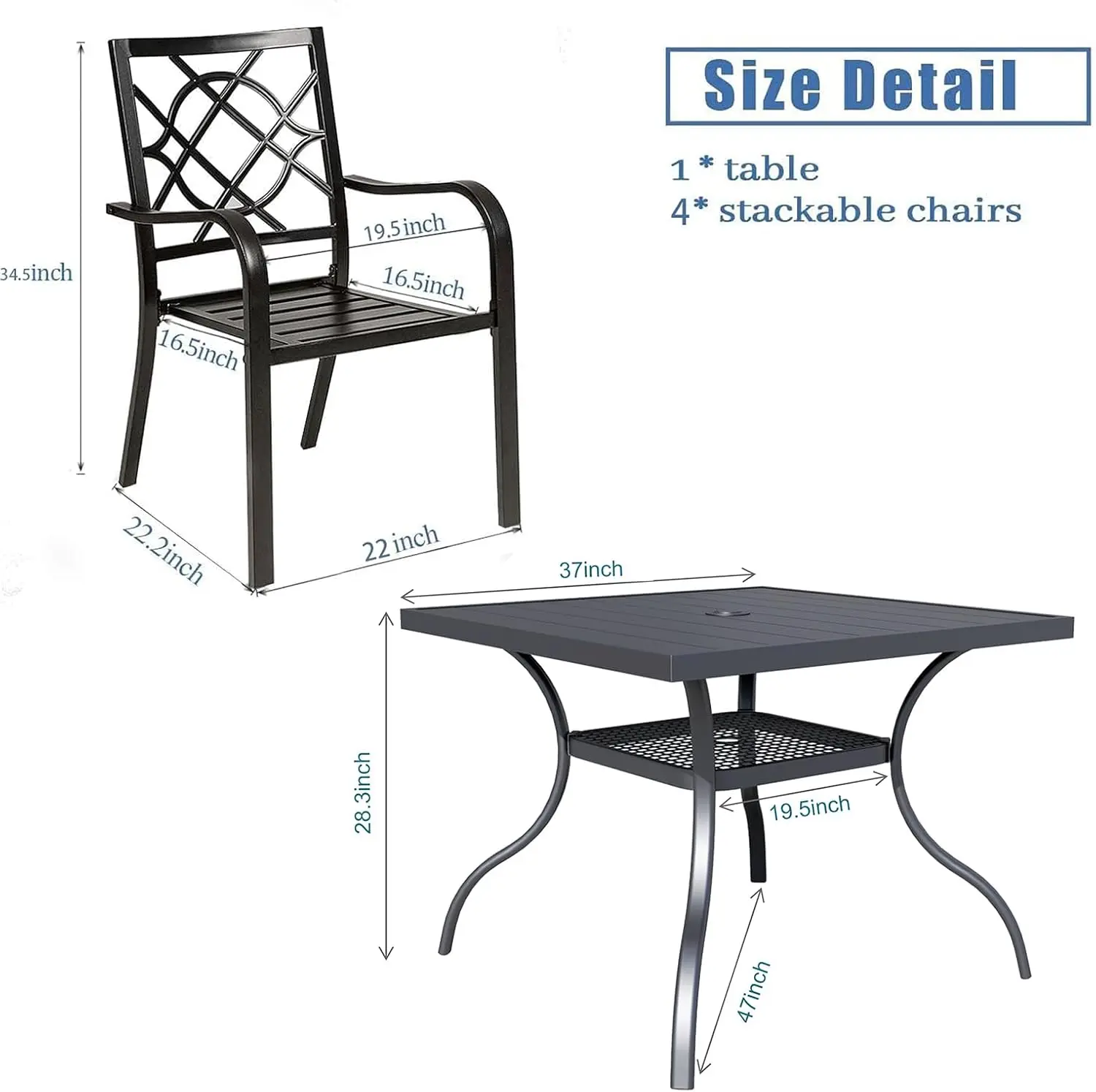 Patio Wrought Iron Chairs, Metal Outdoor Dining Chairs, Stackable Dining Chairs with Armrest for Garden Backyard