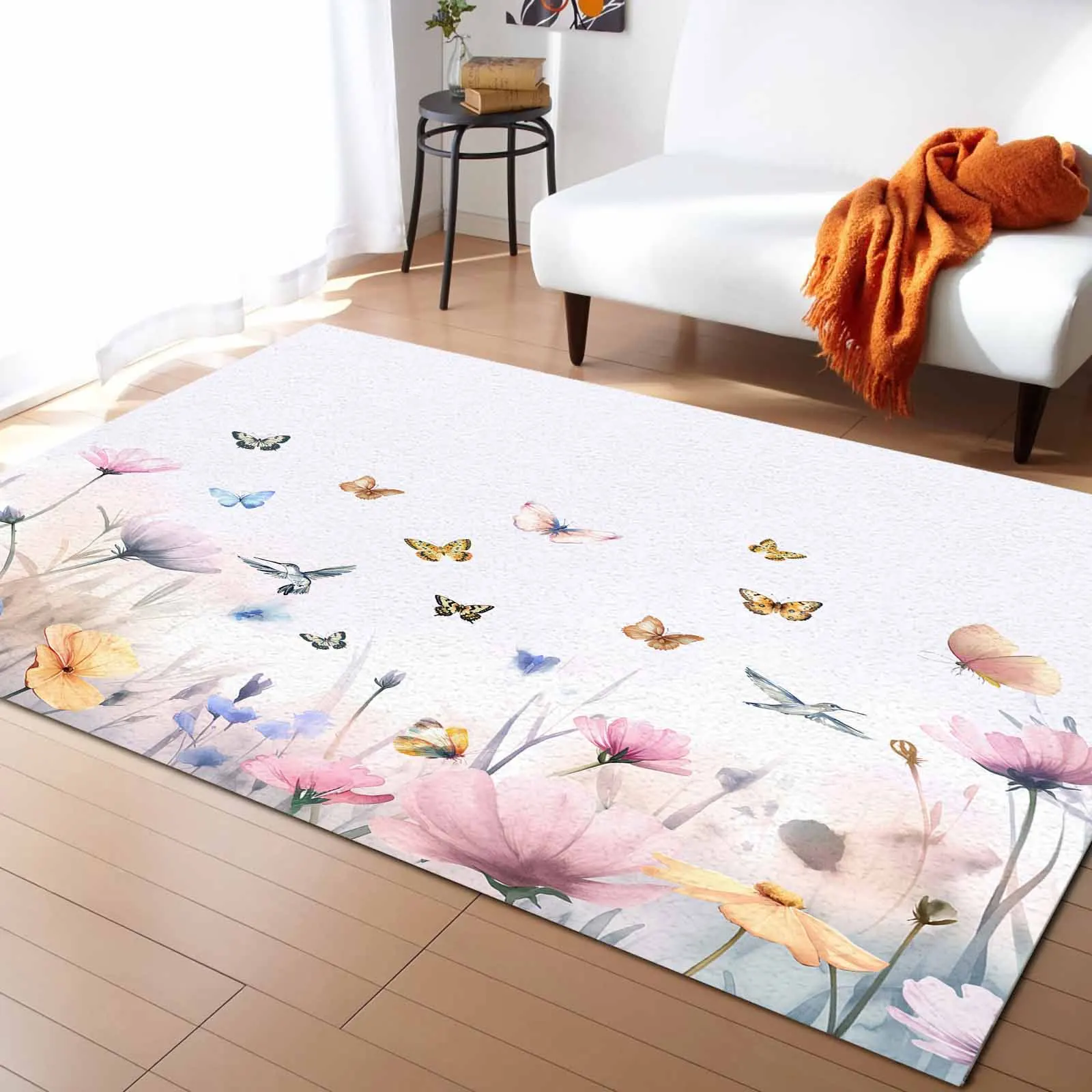 

Butterfly Hummingbird Flower Watercolor Carpet For Home Living Room Bedroom Bedside Decor Large Area Rug Teen Room Decor Carpet