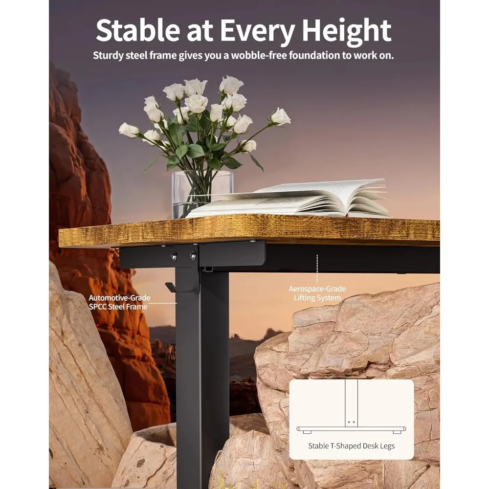 Electric Standing Desk Adjustable Computer Desk for Home Office and Gaming, 48x24 inches, Black Frame, Memory Desks