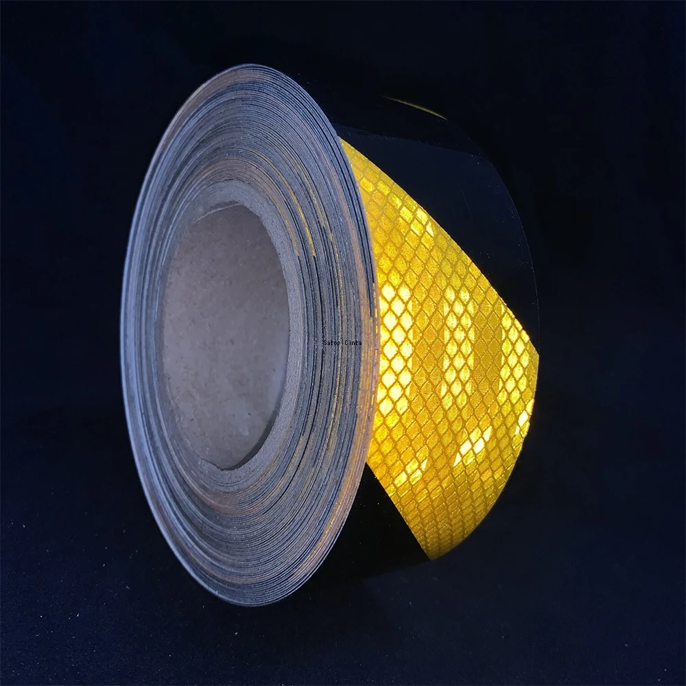 5cm*5m PET Micro-Prismatic Twill Reflective Tape Yellow-Black Waterproof Adhesive Reflectors Strip Stickers For Motorcycle Truck