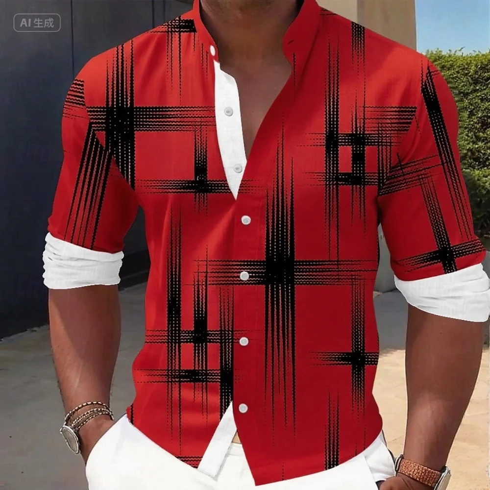Fashionable holiday long sleeved stand up collar shirt, designer social clothing men's comfortable soft fabric printed shirt