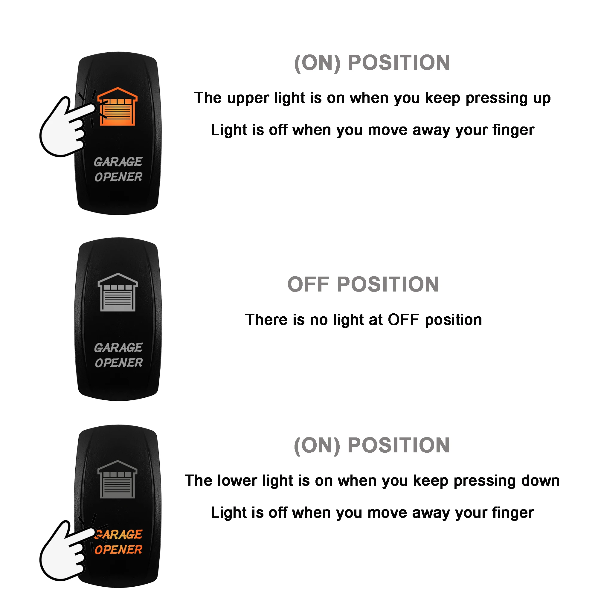 Garage Opener Rocker Switch 12V /24V Barn Gate Momentary Button Switch 7Pin (ON) OFF (ON) DPDT 3 Position for Car RV Caravan