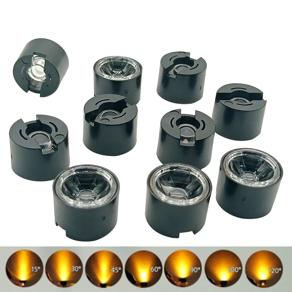 

20 шт. черно-белых коллиматоров 10, 45, 60, 90 градусов (16x12, 15x9.8, 14.5 мм) для мощных светодиодных ламп 1 Вт, 3 Вт, 5 Вт