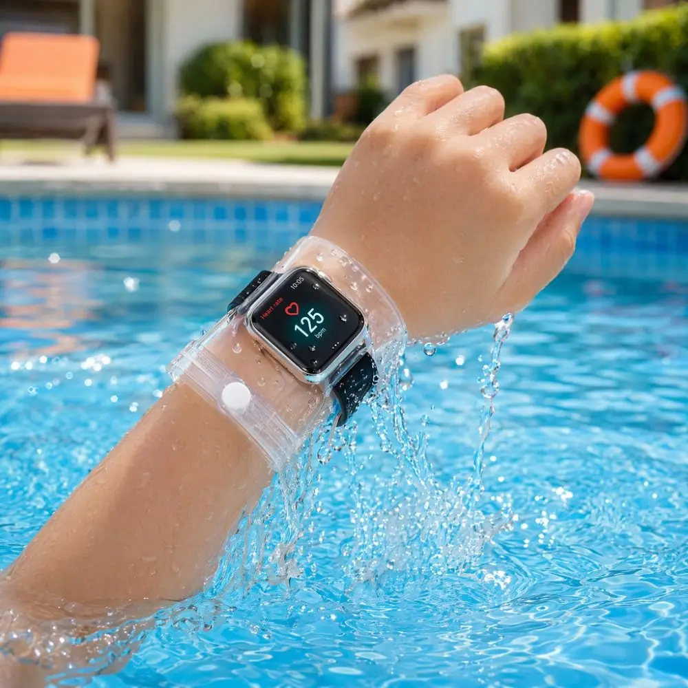 IPX8 Waterproof Smartwatch Waterproof Protective Pouch Sealed Touchscreen Compatible Swim Smartwatch Protector Adjustable Strap