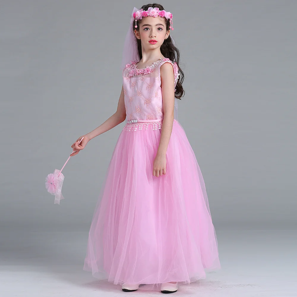 

Flower Girl Dresses Sleeveless Round Neck Tulle Appliqué Ankle Length First Communion Birthday Ball Party Formal Wear Events