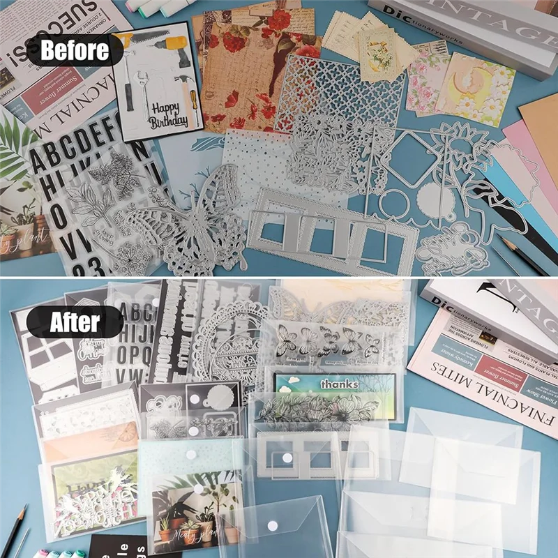 A34M-150Pcs 7X5in Storage Envelopes,Resealable Plastic Envelopes Pockets Storage Bag For Clear Stamp,Die Cuts,Scrapbook Paper Du