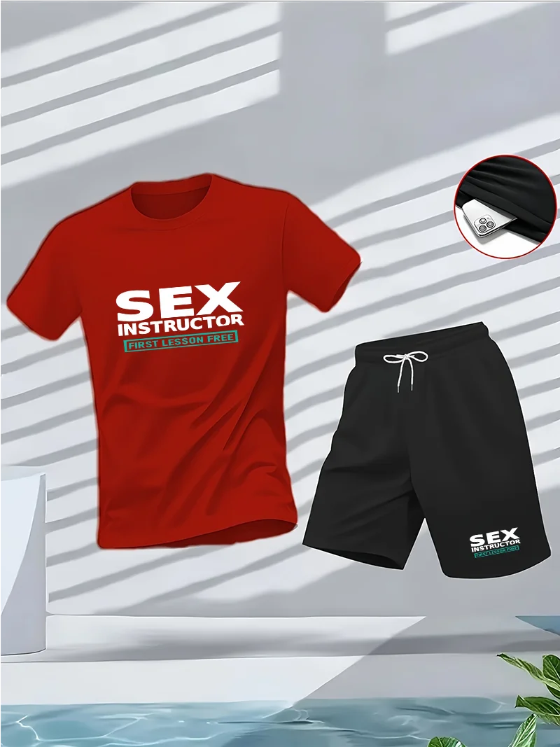 

Fashionable fitness summer men's sportswear set, round-neck short-sleeved T-shirt, five-inch shorts, slimming and fashionable tw