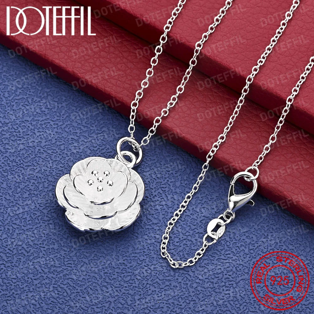 Collar con colgante de flor rosa de Plata de Ley 925 para mujer, joyería de compromiso de boda